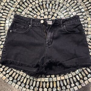 Black Denim Frayed Hem Shorts